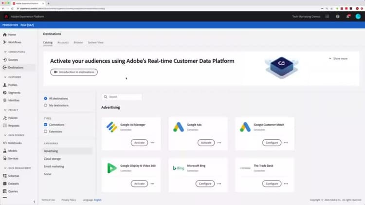 Configuración del almacenamiento en la nube basado en archivos o destinos de marketing por correo electrónico