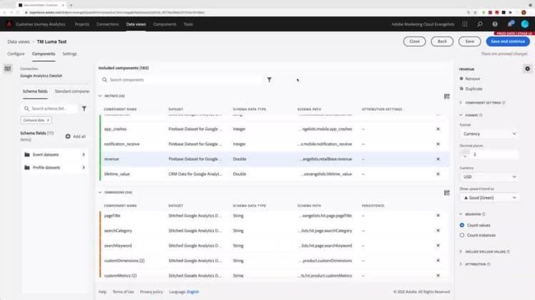 Formato de métricas en Vistas de datos