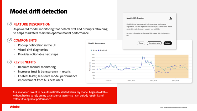 Captura de pantalla de los beneficios de la detección de deriva del modelo