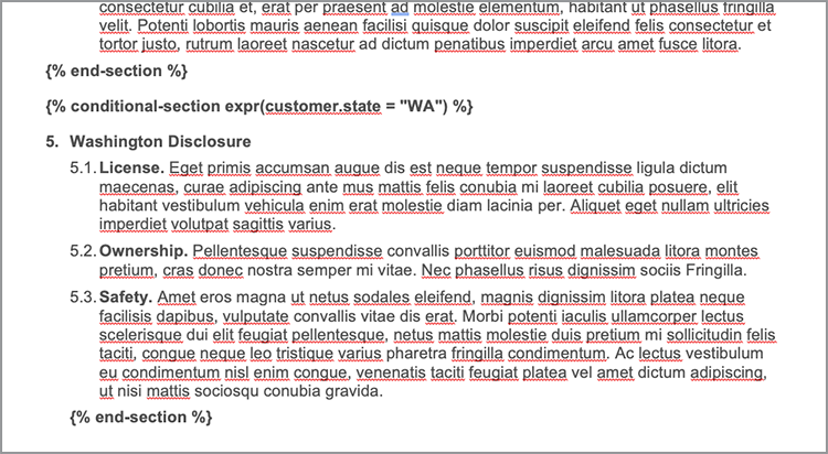 Capture d’écran de la balise de section conditionnelle pour WA