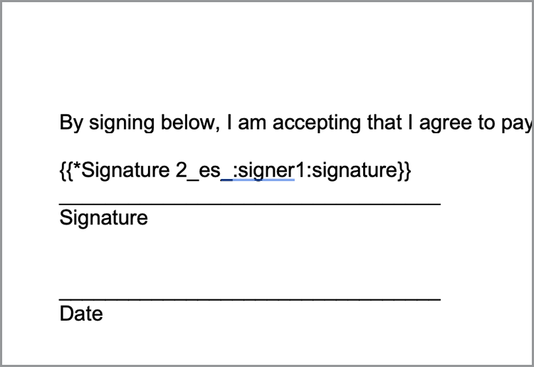 Capture d’écran de la balise de signature dans le document