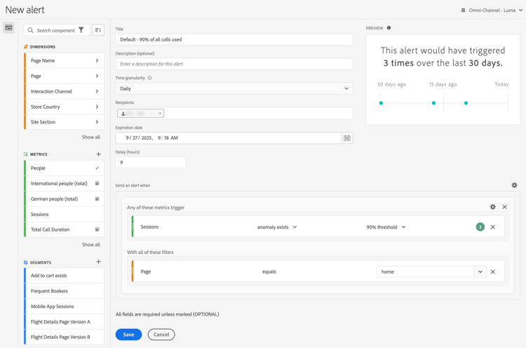 Interface du créateur d’alertes