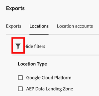 Icône Filtrer sur la page Emplacements