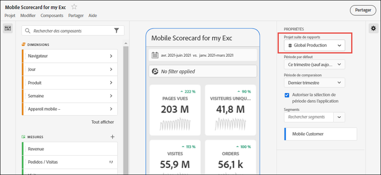 Nouvelle fenêtre de Fiche d’évaluation mobile présentant la sélection de la vue de données