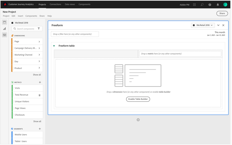 Fenêtre de tableau à structure libre dans laquelle vous pouvez créer un projet.