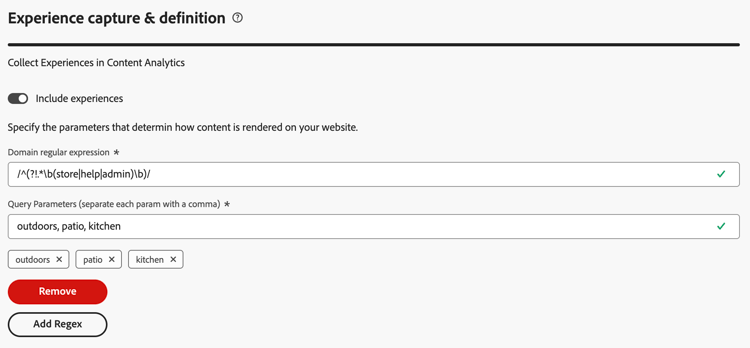 Configuration de Content Analytics pour la capture et la définition de l’expérience