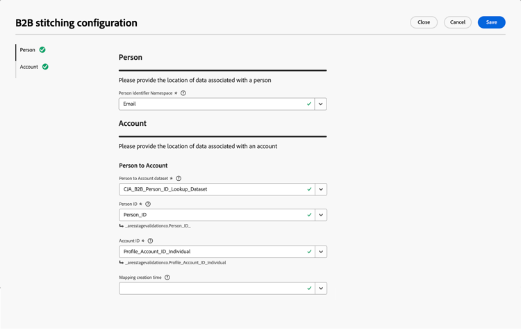 Configuration de l’assemblage des personnes B2B avec le compte