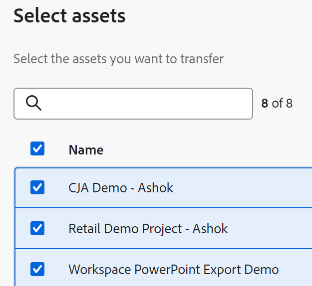 sélectionner les ressources à transférer