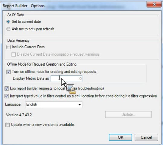 Copie d’écran de l’écran Options avec le mode hors ligne sélectionné.