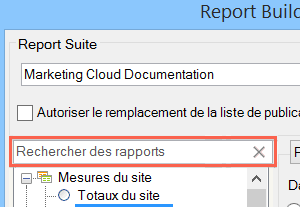 Capture décran montrant larborescence de la suite de rapports et le noeud correspondant sélectionné.