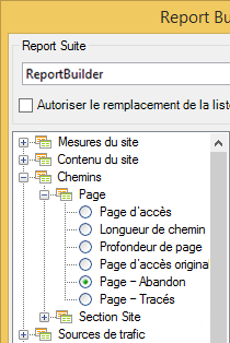 Capture d’écran présentant l’arborescence Windows du répertoire de Report Builder. L’option Page Fallout est sélectionnée.