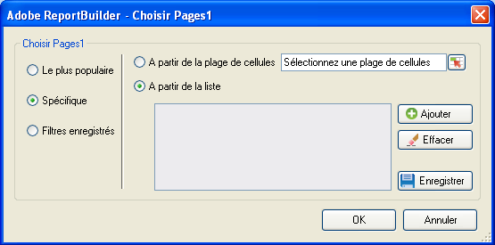 Capture décran de la boîte de dialogue Choisir la page avec loption Spécifique sélectionnée.