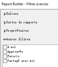 Capture décran montrant les options des filtres avancés décrites dans le tableau suivant.