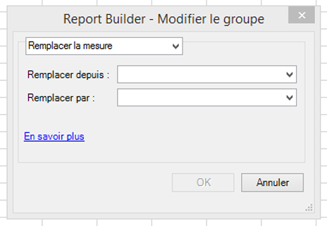 Capture d’écran de l’écran Modifier le groupe avec l’option Remplacer la mesure sélectionnée.