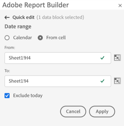 Sélectionner de la cellule Sheet1!H4 à Sheet1!I4