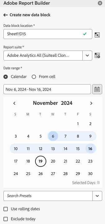 Capture d’écran affichant l’option de période et le bouton Suivant actif.