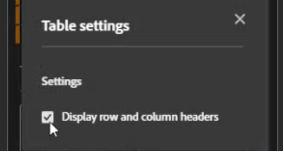 Capture d’écran affichant l’option Paramètres du tableau.
