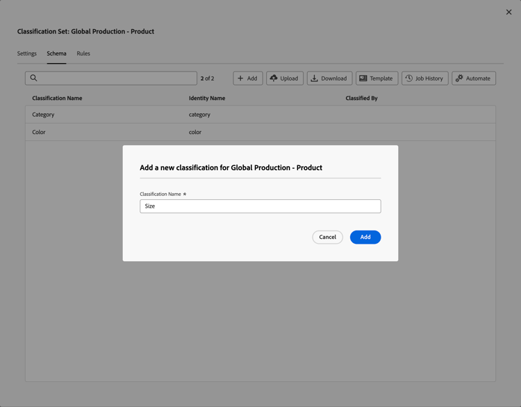 Jeux de classifications - Ajoutez une classification au schéma