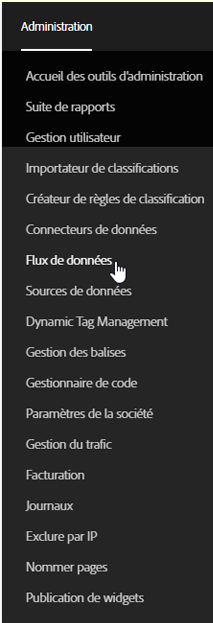 Menu du flux de données