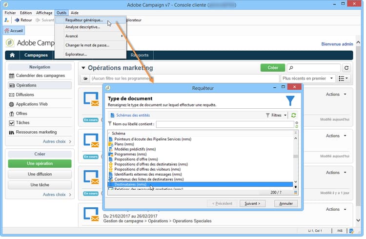 Accès au requêteur et sélection d’une table