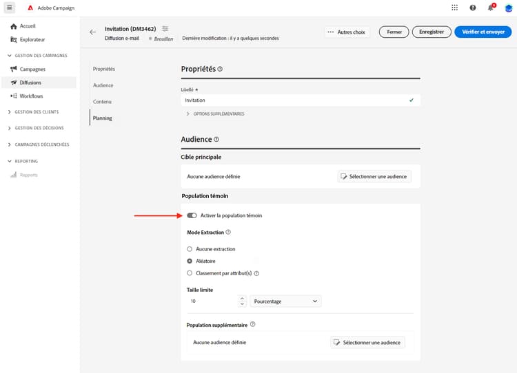 Option d’activation de la population témoin