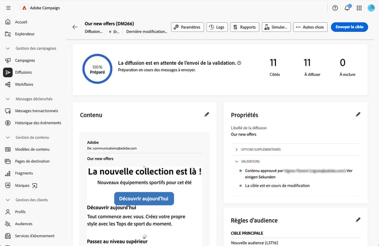 Copie d’écran montrant le bouton Envoyer la cible
