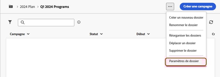 Capture d’écran montrant les paramètres de dossier d’un programme