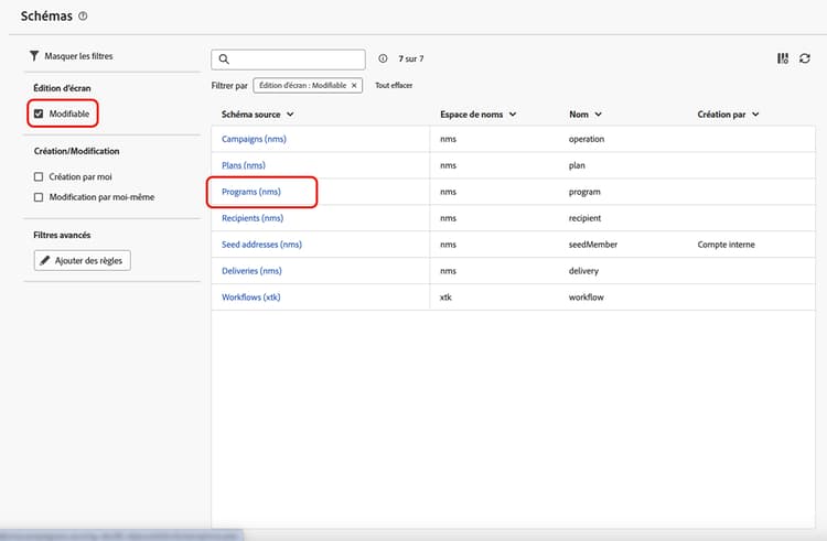 Capture d’écran montrant la modification des détails personnalisés d’un programme