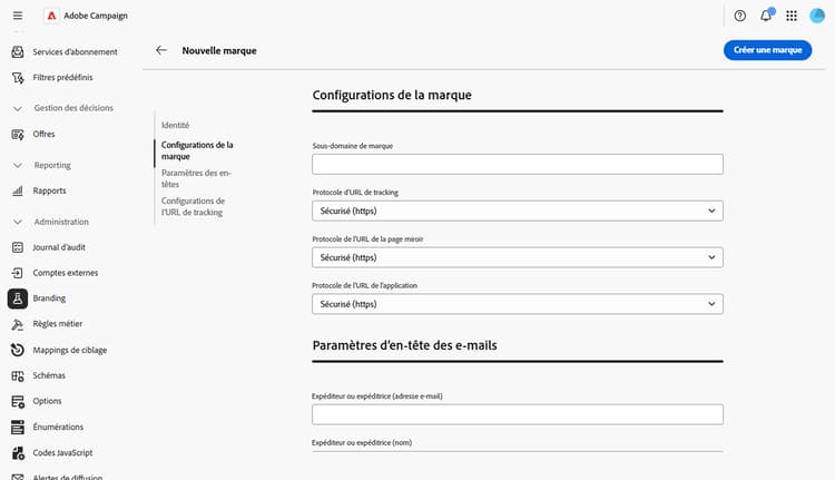 Copie d’écran montrant l’onglet Configurations de marque