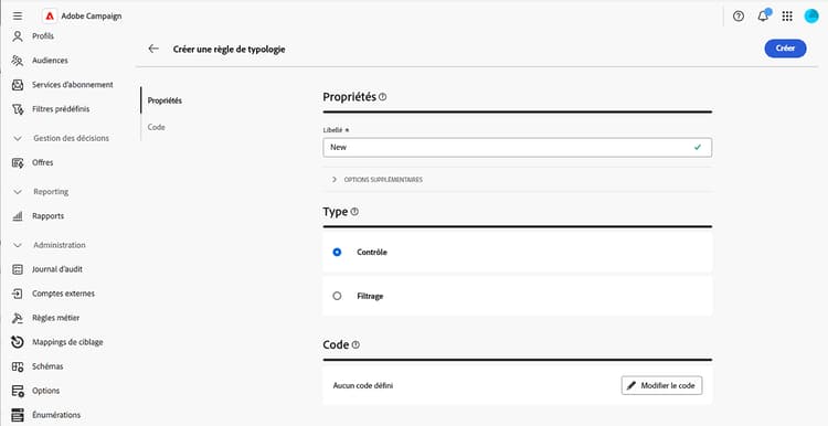Créer une règle de contrôle