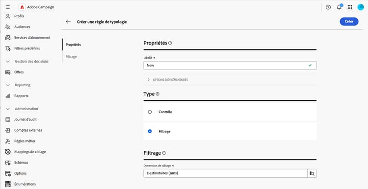 Créer une règle de filtrage