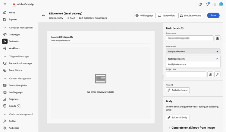 Valeurs disponibles dans un email
