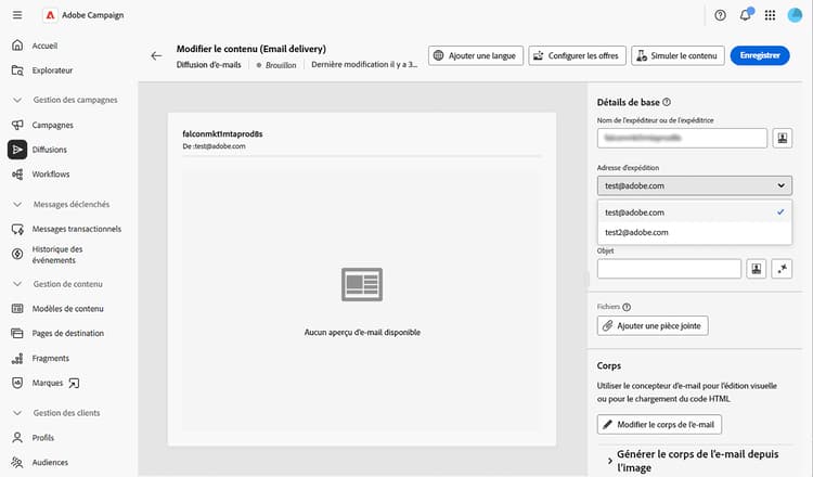 Valeurs disponibles dans un e-mail