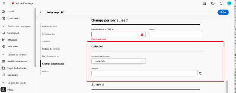 Capture d’écran affichant le rendu d’une sous-section dans l’interface