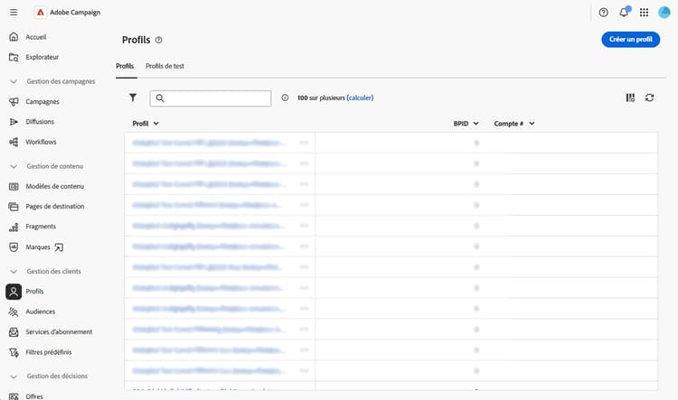 Configuration de colonnes de liste