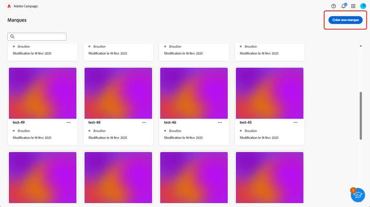 Menu Marques avec l’option Créer une marque