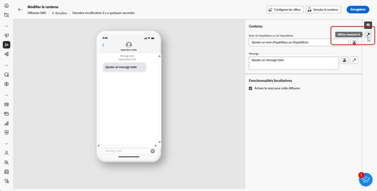 Copie d’écran affichant le menu Afficher l’assistant IA