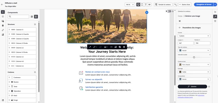Capture d’écran montrant les options de paramètres d’image dans Adobe Campaign Web