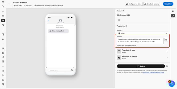 Copie d’écran affichant la bibliothèque de prompts