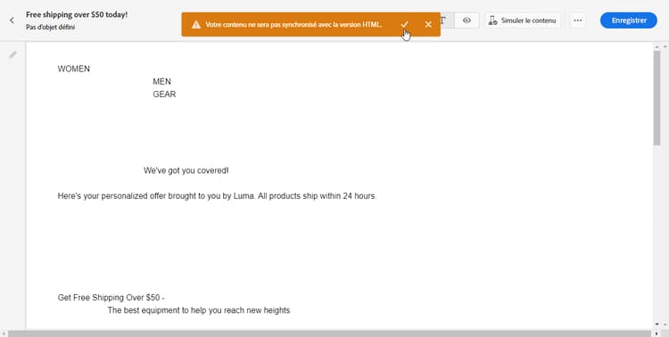 Capture d’écran montrant le bouton de coche pour confirmer la désactivation de la synchronisation.