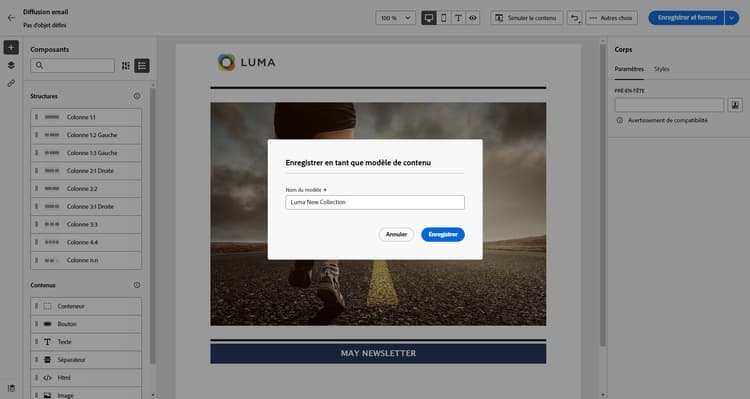 Saisir le nom du modèle enregistré