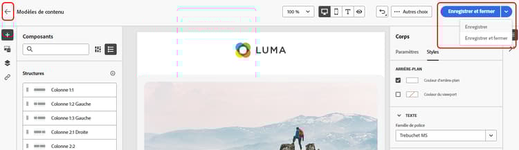 Enregistrer et revenir à l’écran des détails