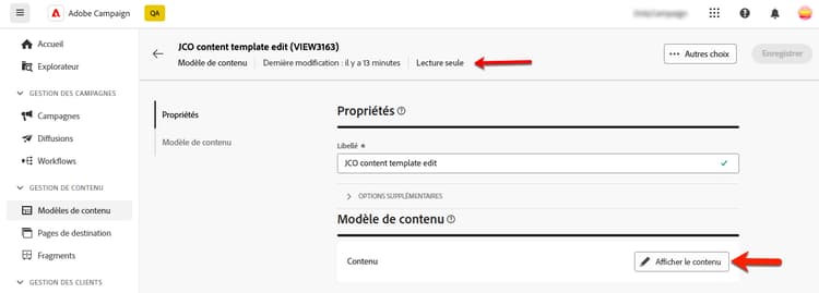 Mode lecture seule pour les modèles de contenu