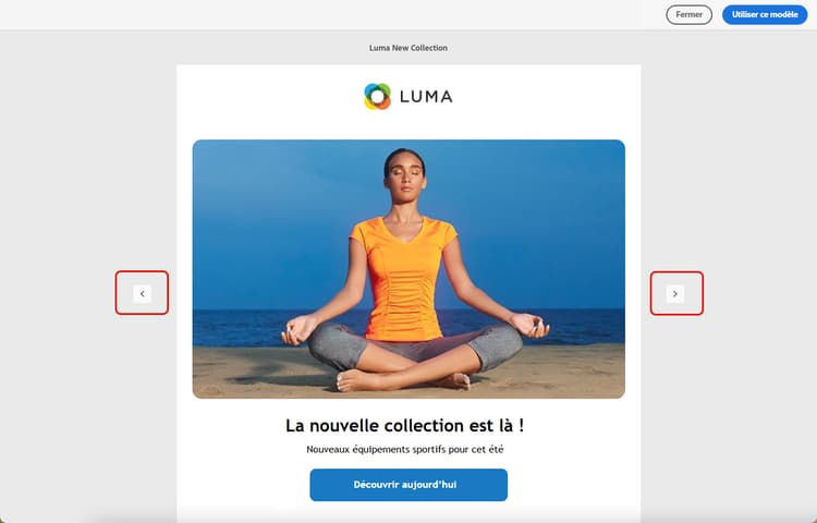 Flèches de navigation pour les modèles dans le concepteur d’e-mail