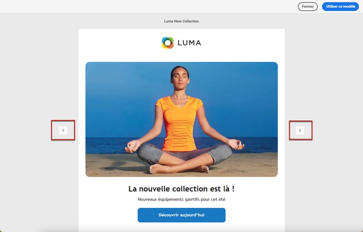 Flèches de navigation pour les modèles dans le concepteur d’e-mail