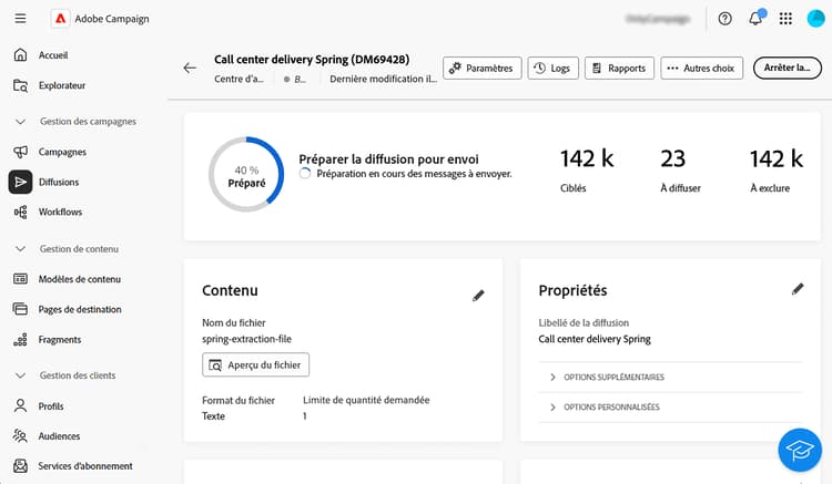Capture d’écran montrant l’option de préparation et le menu Logs