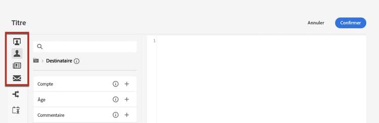 Capture d’écran montrant le menu du champ de personnalisation