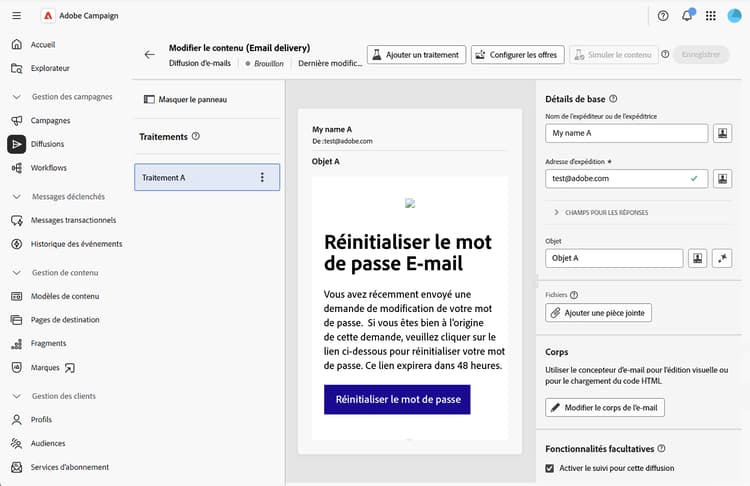 Copie d’écran montrant le panneau des expériences de contenu