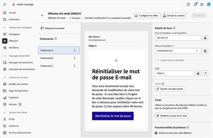Copie d’écran montrant plusieurs traitements
