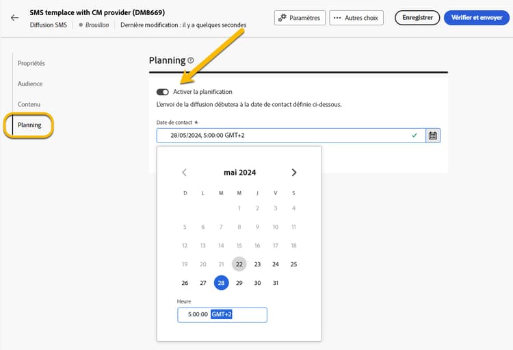 Planifier la diffusion de SMS